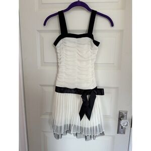 BCX Girl Sz 10 White and Black Semi Formal Sleeveless Sheer Dress